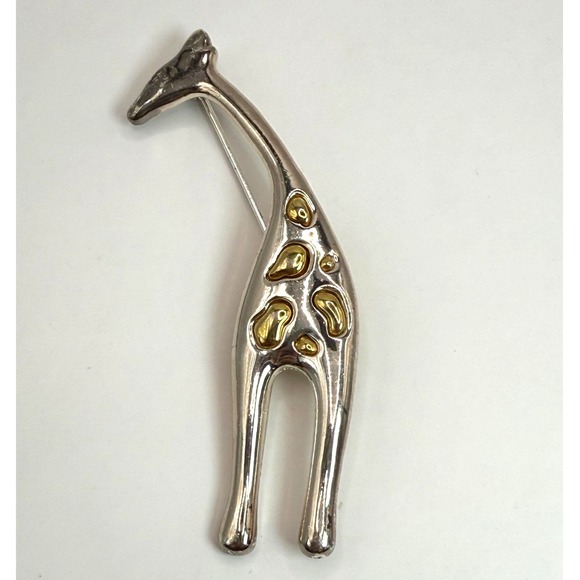 The Unbranded Brand Jewelry - Vintage Danecraft‎ Silver Tone Giraffe Brooch – Gold Accent Animal Pin